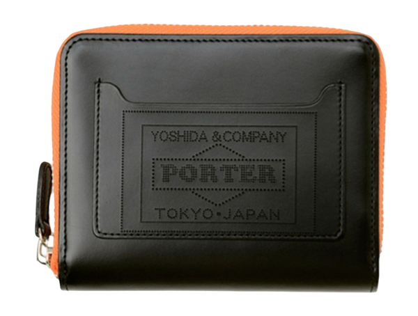 PORTER YOSHIDA & CO PS LEATHER ZIP WALLET (BLACK & ORANGE)