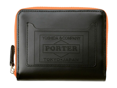 PORTER YOSHIDA & CO PS LEATHER ZIP WALLET (BLACK & ORANGE)
