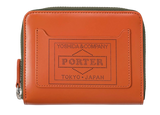 PORTER YOSHIDA & CO PS LEATHER ZIP WALLET (ORANGE & KHAKI)