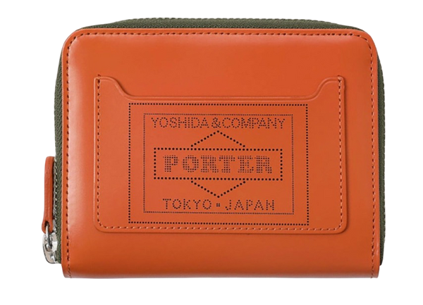 PORTER YOSHIDA & CO PS LEATHER ZIP WALLET (ORANGE & KHAKI)