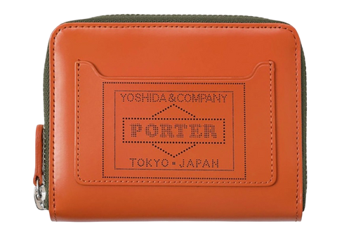 PORTER YOSHIDA & CO PS LEATHER ZIP WALLET (ORANGE & KHAKI)