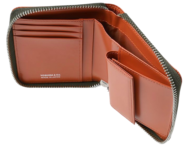 PORTER YOSHIDA & CO PS LEATHER ZIP WALLET (ORANGE & KHAKI)
