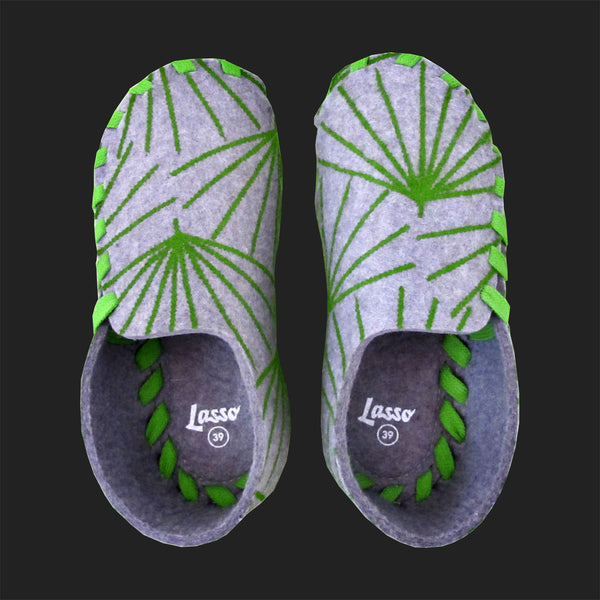 LASSO MEN'S FELT LACE UP SLIPPERS (GREEN & GREY)