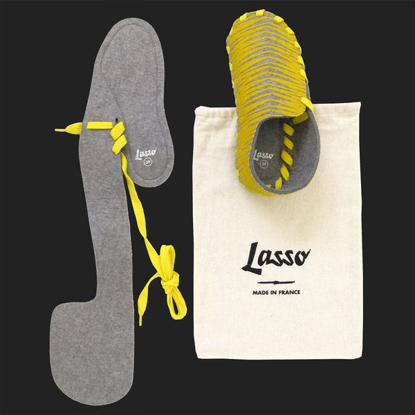 LASSO MEN'S FELT LACE UP SLIPPERS (YELLOW & GREY)