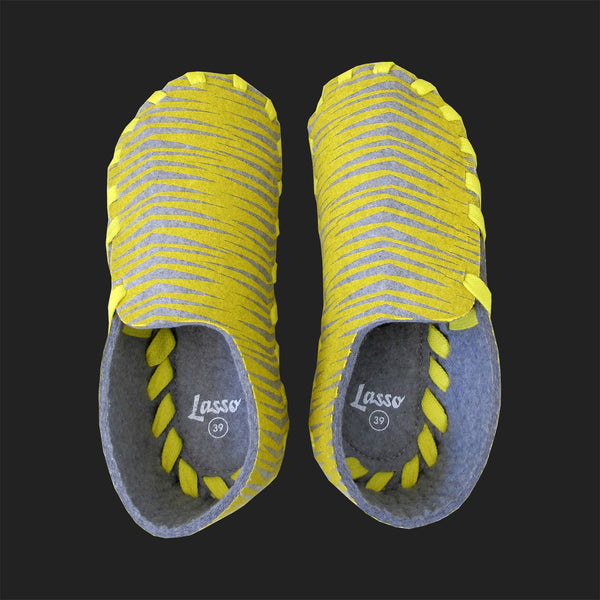 LASSO MEN'S FELT LACE UP SLIPPERS (YELLOW & GREY)