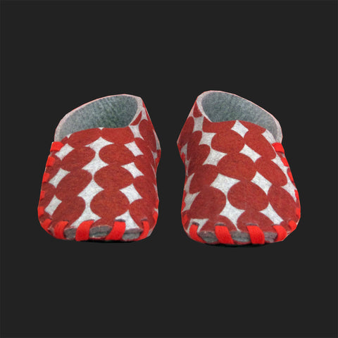 LASSO MEN'S FELT LACE UP SLIPPERS (RED & GREY)