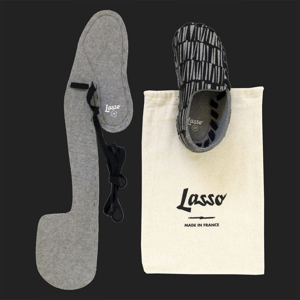 LASSO MEN'S FELT LACE UP SLIPPERS (BLACK & GREY)
