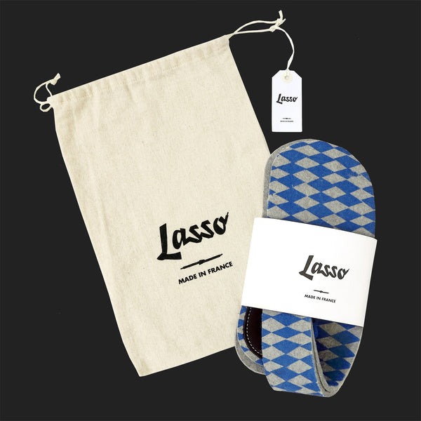 LASSO MEN'S FELT LACE UP SLIPPERS (BLUE & GREY)