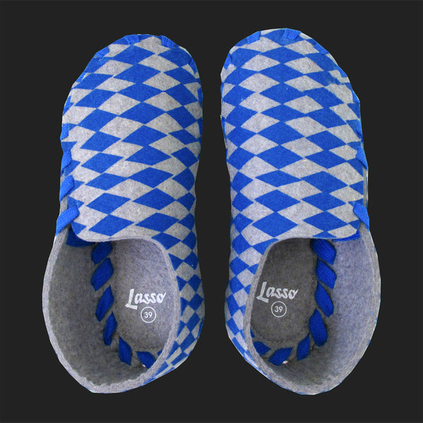 LASSO MEN'S FELT LACE UP SLIPPERS (BLUE & GREY)