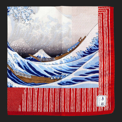 UKIYOE JAPANESE POCKET SQUARES (Red Mount Fuji)